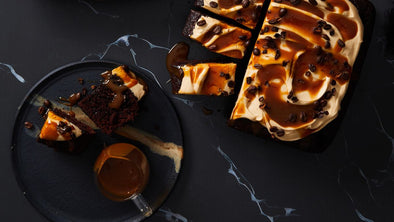 Flourless Chocolate Cake with Caramel Ganache and Butterscotch Sauce
