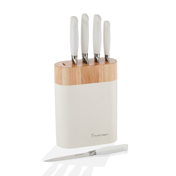 White Oval Knife 6 Piece Block Set